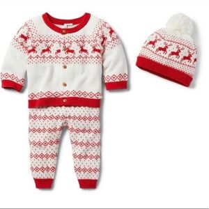 Janie Jack Baby Reindeer Fair Isle Cardigan and Pants and matching hat